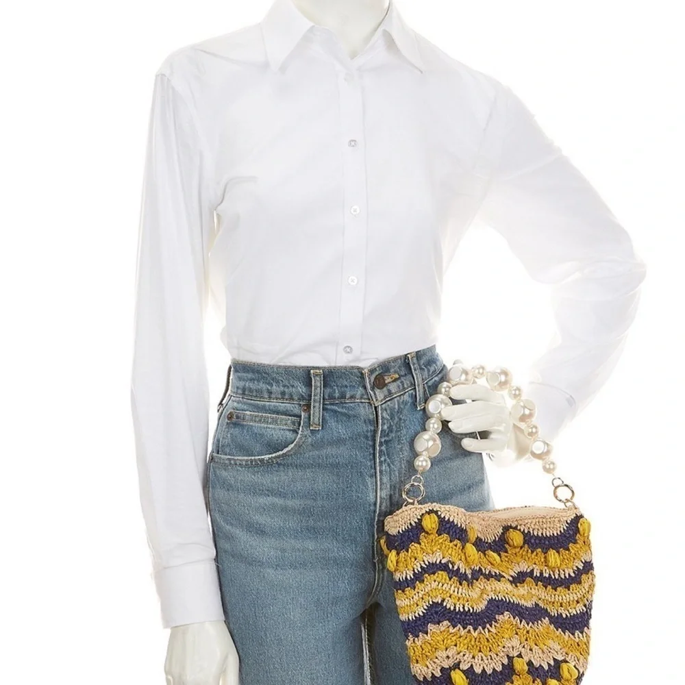 🆕btb Los Angeles Terni Pearl Raffia Boho Vacation Bucket Bag::NWT::